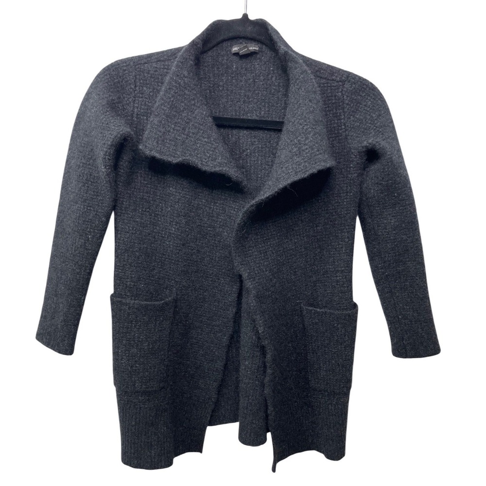 James Perse 100% Cashmere Open Front Cardigan Sweater Charcoal Gray 0 XS Cozy‎